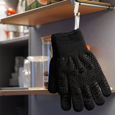 Gants de Four, Gant Cuisine anti chaleur résistant 500 ° F, Longeur 33CM Gant de cuisson pour BBQ et four, Noir (1/4)