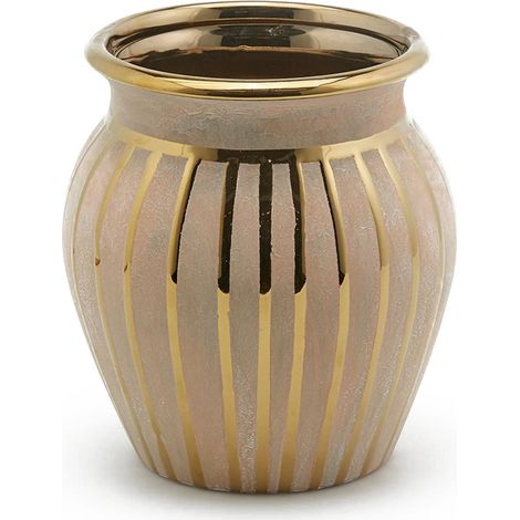 Vaso decorativo natalizio h 22 cm, centritavola color oro in vetro a strisce verticali
