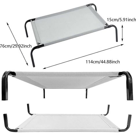 Hundeliege Outdoor Grosse Hunde Hundeliege Schlafplatz Hundebett Katzenbett Outdoor Garten Camping, erhöhtes Haustierbett für Hunde und Katzen Campingbett für Hunde, 114 x 76 x 15cm Grau