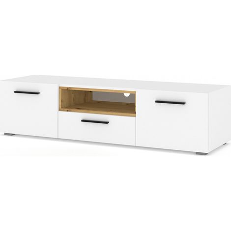 Mueble TV ANETTE 151 cm blanco mate / roble artesanal (1/4)