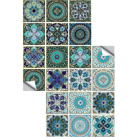 Lot de 20 Autocollants Carrelage 10x10 cm, Revêtement Imitation Mosaïque Marocaine Bleu, Imperméable et Résistant, pour Cuisine (1/5)