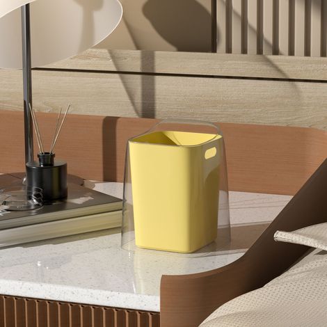 Poubelle de bureau minimaliste, créative et ouverte, de grand diamètre et de petite taille, jolie poubelle de rangement pour la chambre et le salon, jaune. (1/5)
