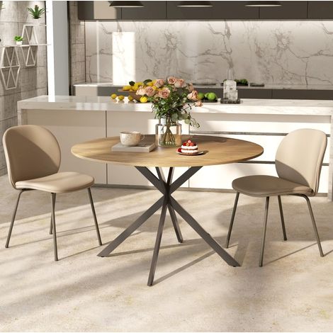 MEUBLIV Table à manger ronde Ø120 cm décor chêne avec pieds en acier noir pour 4 personnes (1/5)