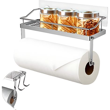 Porte-papier de cuisine mural en acier inoxydable sans perçage, étagère de rangement pour salle de bain – Adhésif puissant, gain de place–DELKEVIC (1/3)
