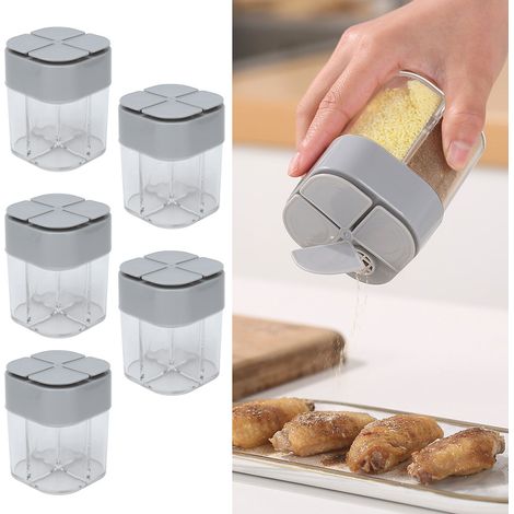 5er-Set integrierte Aufbewahrungsboxen mit vier Fächern für Grillgewürze und -saucen – Drehdeckel und separate Fächer – Grau (1/5)