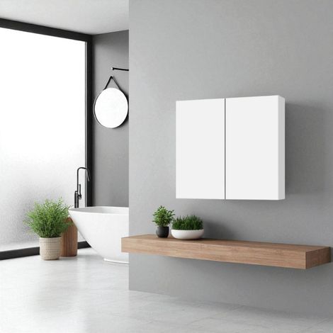 Pensile doppio in legno 70x22 cm con ripiani interni Bianco Lucido (1/3)