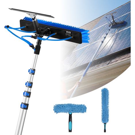 VEVOR Kit Nettoyage pour Panneaux Solaires 7,99 m Brosse Telescopique Nettoyage Passage Eau Perche Alliage Alu pour Panneaux Solaires Toit, avec Tete Brosse Rotative 180°, Raclette, Distributeur Savon