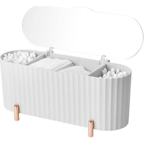 QORVA-Boîte de Rangement pour cosmétiques, Distributeur de à 3 Grilles Séparées avec Couvercle Transparent pour Coiffeuse Salle de Bain (Blanc) (1/5)