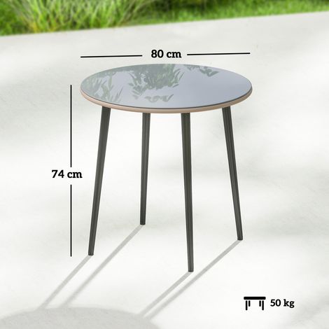 Table de buffet de jardin en acier avec structure en acier, bordure en rotin PE, pieds réglables, 4 couverts, 80 x 80 x 74 cm, grise (1/5)