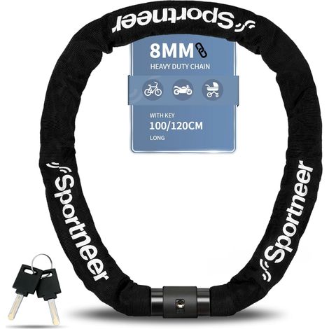 Chaîne Antivol Vélo,Cadenas à Vélo avec Cadenas à Clé 3.2 FTx0.32'' Cadenas de Chaîne pour Bicyclette, Moto, Scooter, Portes Portail Clôture - 8mm120cm (1/5)