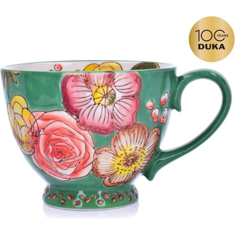 Wunderschöner Blumenbecher 400 ml, grünes Steingut, Florist Duka (1/2)