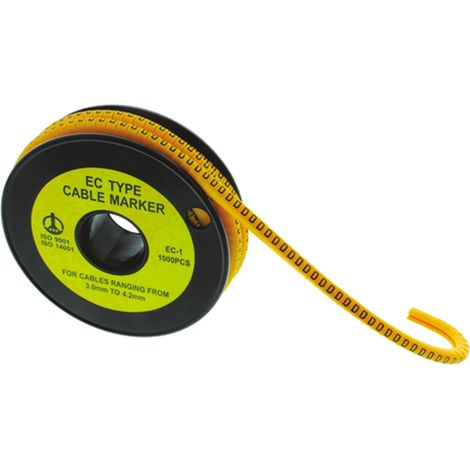 Repère câble , Ø câble 3  4.2mm, texte : 9, Noir sur Jaune ( Prix pour Bobine de 1000 )