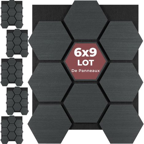 6 Panneaux acoustiques, mdf, bois, feutre, chêne noir 76x62x1,8cm (1/5)