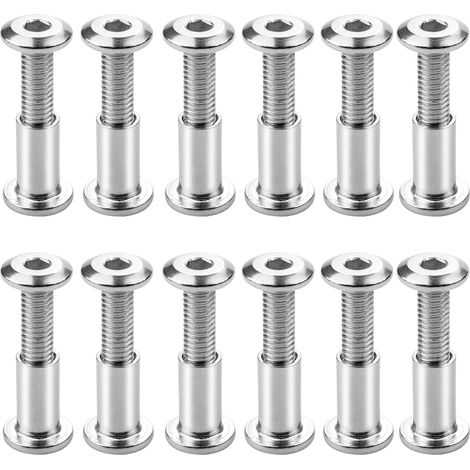 Packung mit 12 M6 x 20 mm Schraubverbindungen mit Innensechskant-Befestigungsschrauben, Flachkopf-Schraubverbindungen mit Hülsenmutter zur Verbindung von Schränken und Regalen