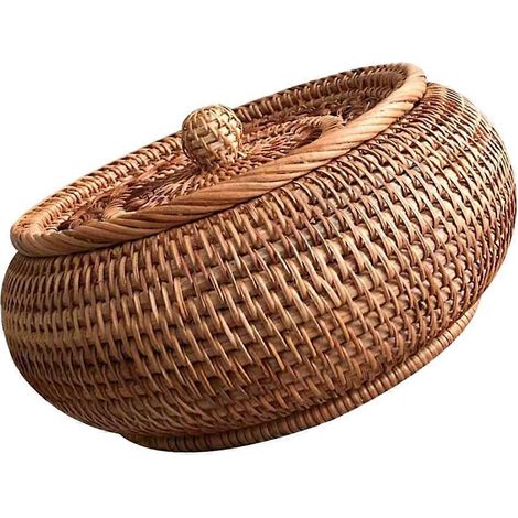 Panier tressé artisanal en rotin, boîte à bonbons, panier de cuisine multifonctionnel, marron clair, 23 x 23 x 13,5 cm, 1 pièce (1/5)