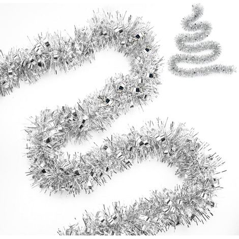 Weihnachtsbaum Girlande 10m Glitzer Lametta Silber mit Pailletten