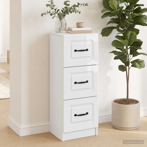 Armoire à tiroirs 3 compartiments en bois d’ingénierie blanc brillant 33 x 34,5 x 87 cm - PANGIVO (1/5)