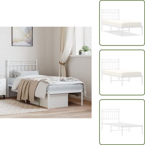 The Living Store Cadre de lit métal sans matelas avec tête de lit blanc 80x200cm - Cadre De Lit - Lit Simple - Lit Metal - Lit Blanc - Tête De Lit (1/5)