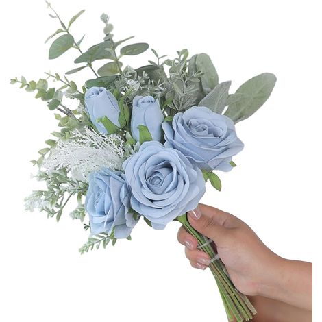 (Grand bouquet de roses bleues [sachet OPP]) Bouquet de roses artificielles pour la décoration du salon (veuillez remuer le bouquet au besoin) (1/2)