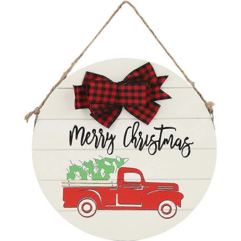 Décoration murale ou de porte en bois pour Noël, motif sapin de Noël rond, à suspendre à l'intérieur ou à l'extérieur. (1/5)