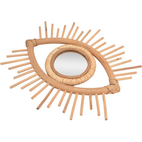 Miroir de maquillage nordique en rotin tressé, en forme d'œil, à suspendre au mur pour la décoration de la maison, de l'hôtel et de la salle de bain. (1/5)