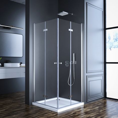 Duschkabine 75x75 cm Falttür, Duschkabine 75x75cm Eckeinstieg Drehfalttür Dusche Duschabtrennung mit 6mm ESG Sicherheitsglas Glas Duschwand Höhe: 185cm