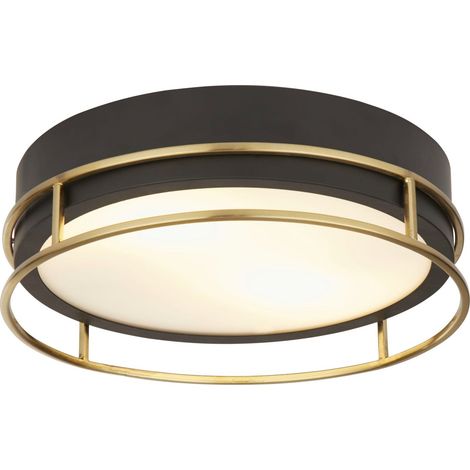 Plafonnier verre métal E14 IP44 rond Ø 30 cm en laiton noir 2 lampes moderne (1/3)