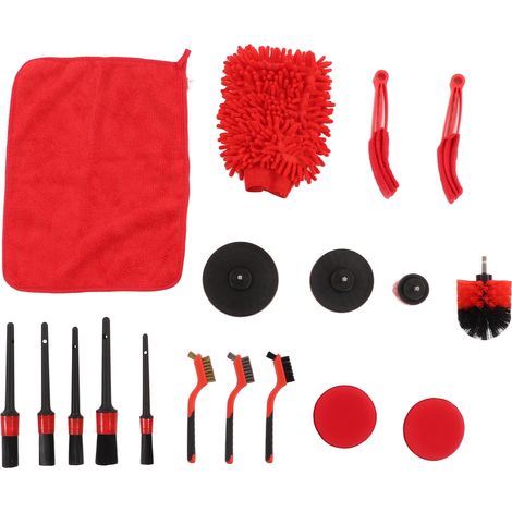 Kit de 18 outils de nettoyage auto, set de brosses de detailing pratique pour intérieur et extérieur de voiture (1/5)
