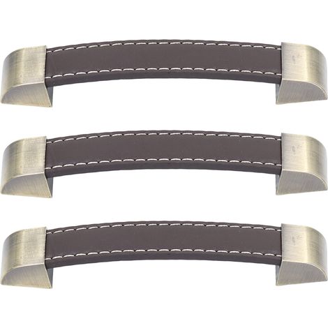 3 Poignées en Cuir Brun Antique pour Portes d'Armoire, Tiroirs et Valises - Lot de 3 (1/5)