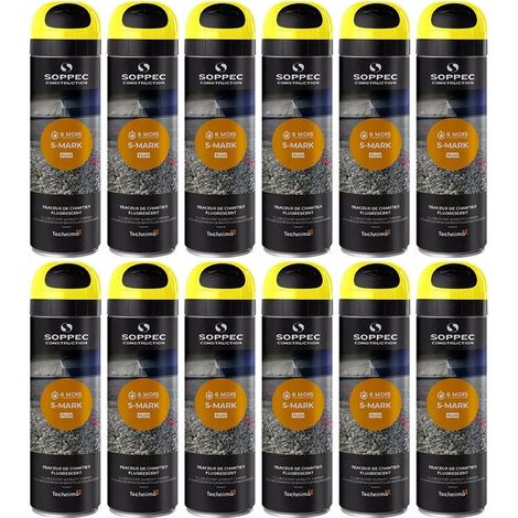 Lot de 12 Bombes à tracer chantiers TP Fluo S MARK - Jaune 500ml