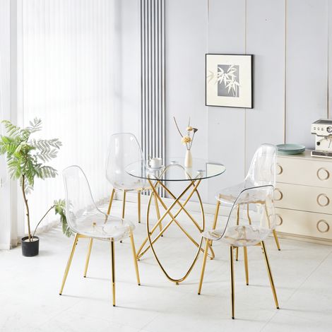 ensemble table chaises 5 pièces velours doré OKMYHOME (1/5)
