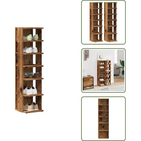 Scarpiera da interno - vidaXL Scarpiere 2 pz Legno Antico 28x27x102 cm in Legno Multistrato - Scarpiera con ripiani