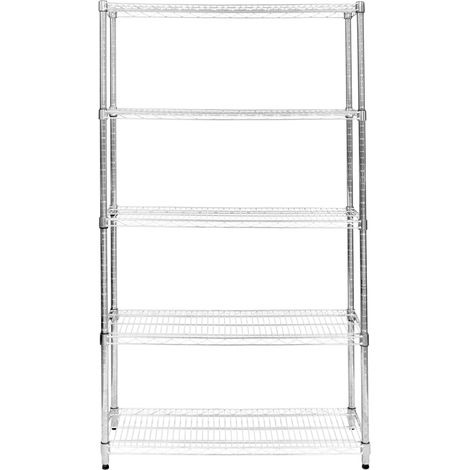 Etagère en Fil d'Acier Chromé 1000KG - 45 x 120 x 180cm - Pied de Nivellement - Rangement Garage, Cuisine, Atelier, Entrepôt, Organisation Rayonnage -  5 Niveaux Ajustable - 100% Sans Boulons