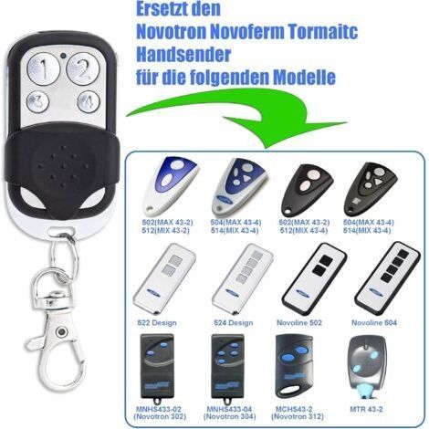 Packung mit 2 Ersatz-Garagentorsendern, 433,92 MHz, 100 % kompatibel mit NOVOFERM NOVOTRON 502 MAX43-2, 504 MAX43-4, 512 MIX43-2, MNHS433-02, MNHS433-04 (1/3)