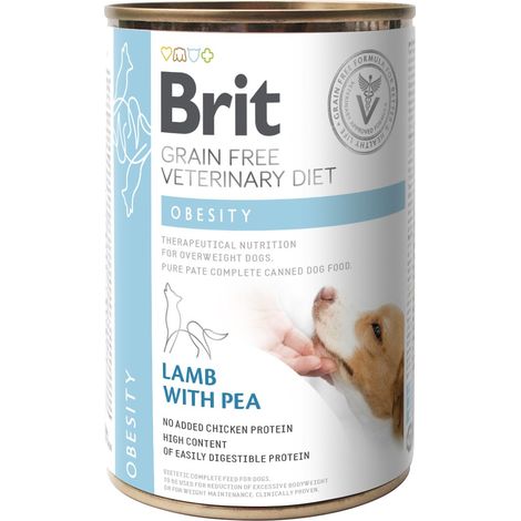 BRIT Grain Free Vet Diets - Alimento h煤medo para perros con obesidad canina, cordero y guisantes - 6 x 400 g