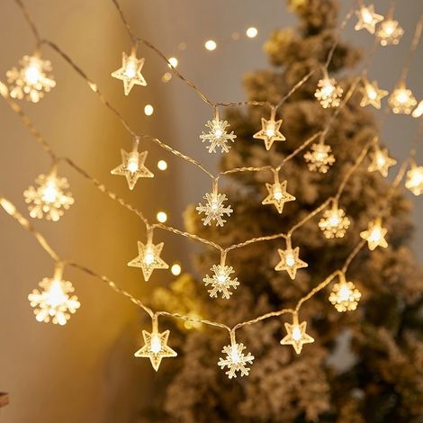 Guirlande Lumineuse Soavoa 100 LED Flocon Étoile Solaire Étanche Télécommande Minuterie Noël Jardin Fête Blanc Chaud (1/4)