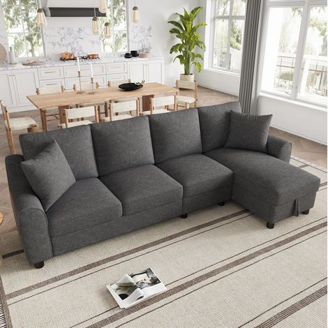 Canapé d’angle 280x136x82 cm gris en chenille avec rangement et dossier rabattable (1/5)