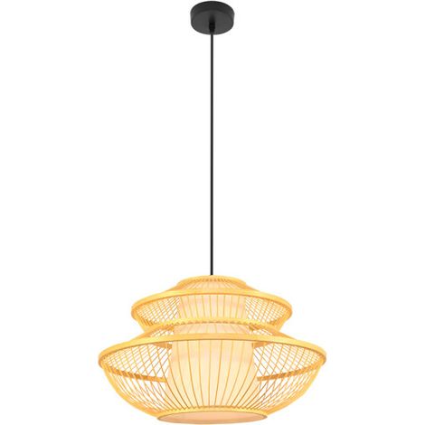 „Denzo“ Pendel-Deckenleuchte mit verstellbarer Höhe E27 (220/240V) IP20 36130xØ50x50cm aus Metall, Pergament und Bambus c