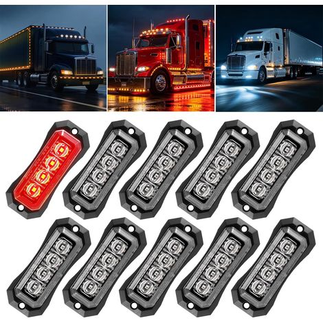 10× Feux de Gabarit à LED 12V-24V, 4 LED Feux de Position Rouge (1/5)