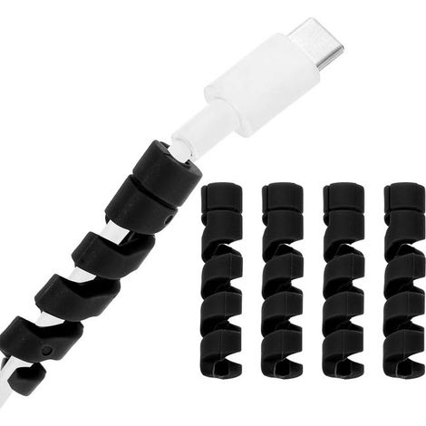 A set of 24 cable protection sleeves, flexible spiral silicone cable organizer, black. (1/5)