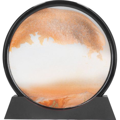 Tableau en verre transparent 3D effet sable mouvant, avec socle, rond, grand format, jaune, pour salon, bureau ou meuble TV.