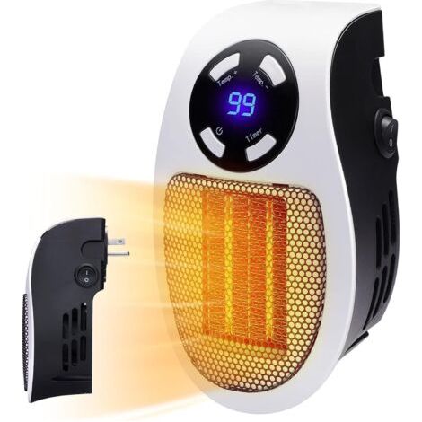 Chauffage Enfichable, Mini Chauffe Électrique 500W, Réglable chauffage Thermostatique, fonction de contrôle de la température, fonction de minuterie, chauffage portable