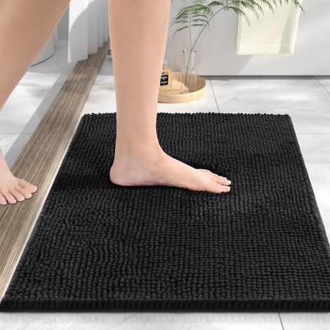 1 Tapis De Bain Chenille 60x40cm Antidérapant Absorbant Lavable Pour Douche Salle De Bain Noir (1/5)