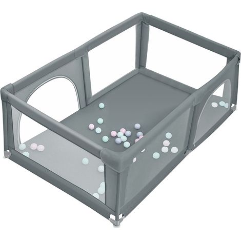 Rechteckiger Baby-Laufstall mit 50 Bällen, 180 x 120 x 66, großer Kleinkind-Laufstall mit atmungsaktivem Netz und rutschfester Unterseite, Dunkelgrau (1/5)
