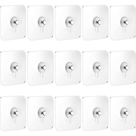 15 Pcs No-Drill Wall Ties, Nail-Free Self-Adhesive Transparent Hooks for Hanging Clocks, Photos, Paintings (1/5)