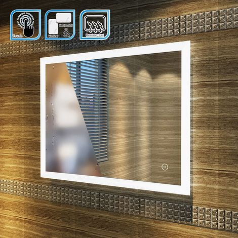 ELEGANT 900 x 700 mm Horizontal Vertical LED Illuminated Bathroom Mirror Light Touch Sensor + Demister (1/4)