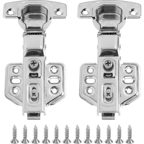 2Pcs Cabinet Hinges Stainless Steel 2.0mm Thick Thicken Base Electroplating Bright Wardrobe Hinge for Kitchen BathroomMiddle Bend (1/5)
