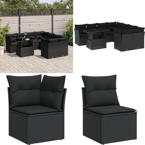 Salon de jardin 9 pcs avec coussins noir résine tressée - Ensemble Salon De Jardin - Meuble Extérieur - Table Extensible - Chaise Lounge - Canapé D'extérieur - Home & Living (1/5)