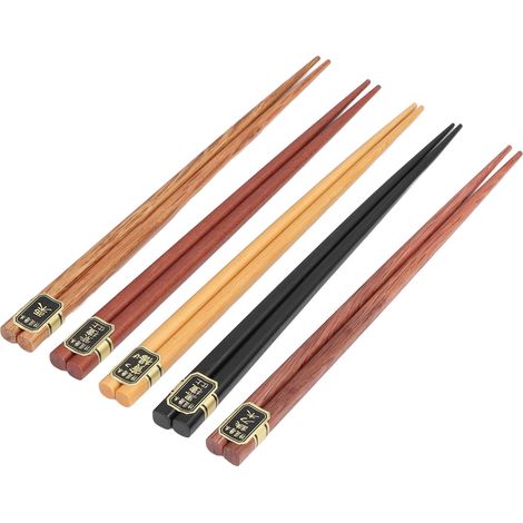 Ensemble de baguettes, 5 couleurs différentes, en bois naturel, design antidérapant, prise en main confortable, réutilisables, baguettes carrées (1/5)