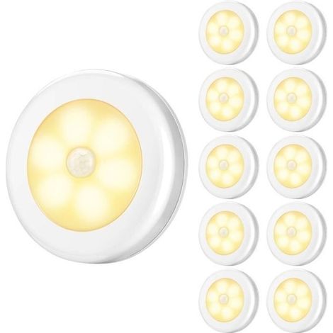 Lampes LED à Détecteur, Lampe Détecteur de Mouvement, Lampe de Placard, pour Escalier, Armoires, Placards - 10 Pack, Blanc (1/4)